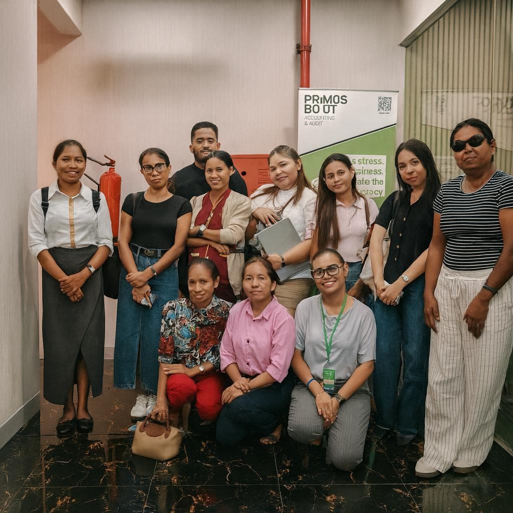 The Primos Bo'ot team at our office in Dili, Timor-Leste
